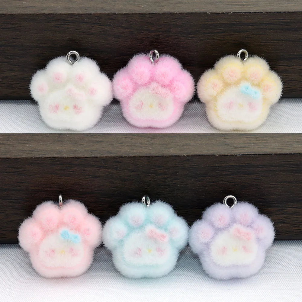 

6Pcs Charms Accessories Flocked Cat Cat Paw Pendant for Jewelry Making Keychain Earrings Phone Chain Bag Charm
