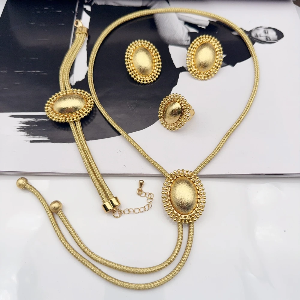

Yuminglai Dubai Gold-Plated Jewelry Set For Women Earrings Bracelet Rings Wedding Party Gifts Women's Accessories FHK22383