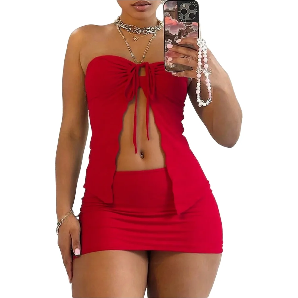 Ensemble deux pièces haut tubulaire et jupe de couleur unie pour femmes, haut sans manches et jupe moulante décontractée à la mode pour un usage quotidien en plein air, damesC