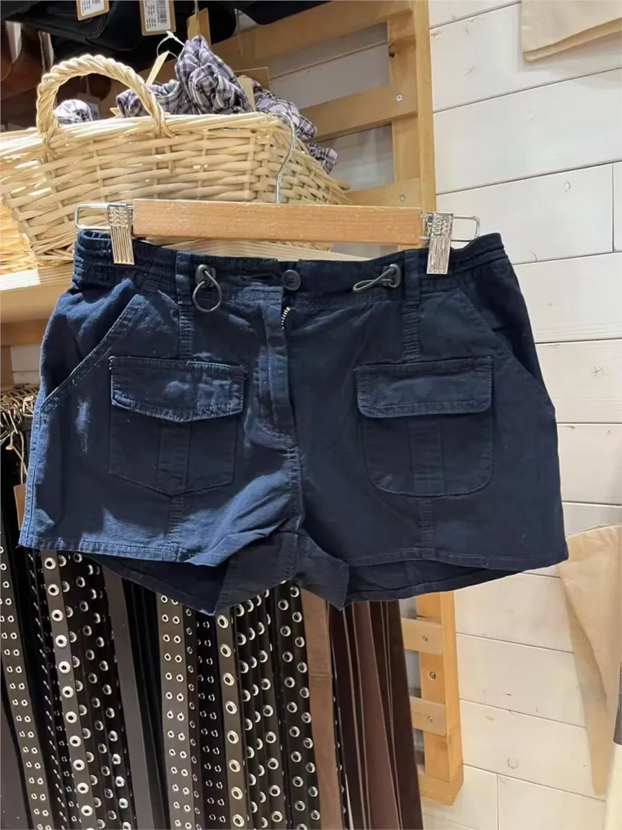 Navy Pocket Cargo Shorts Women Summer High Waist Cotton Sports Short Pants Female Vintage Harajuku Streetwear Sweat Shorts Y2K