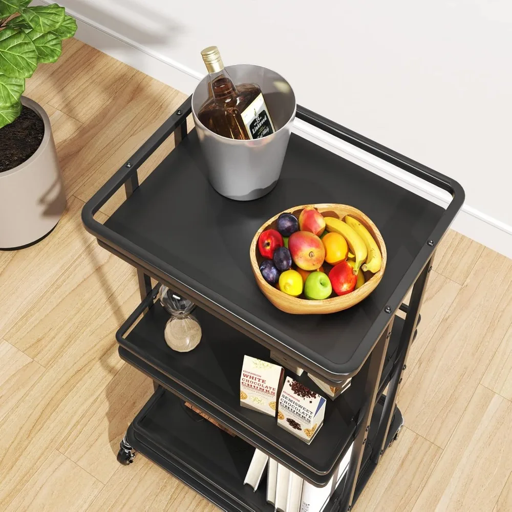 3-Tier Rollende Service Bar Trolley, Keuken Eiland Opslag Trolley Met Wielen, Multi-Purpose Utility Kar Opbergrek