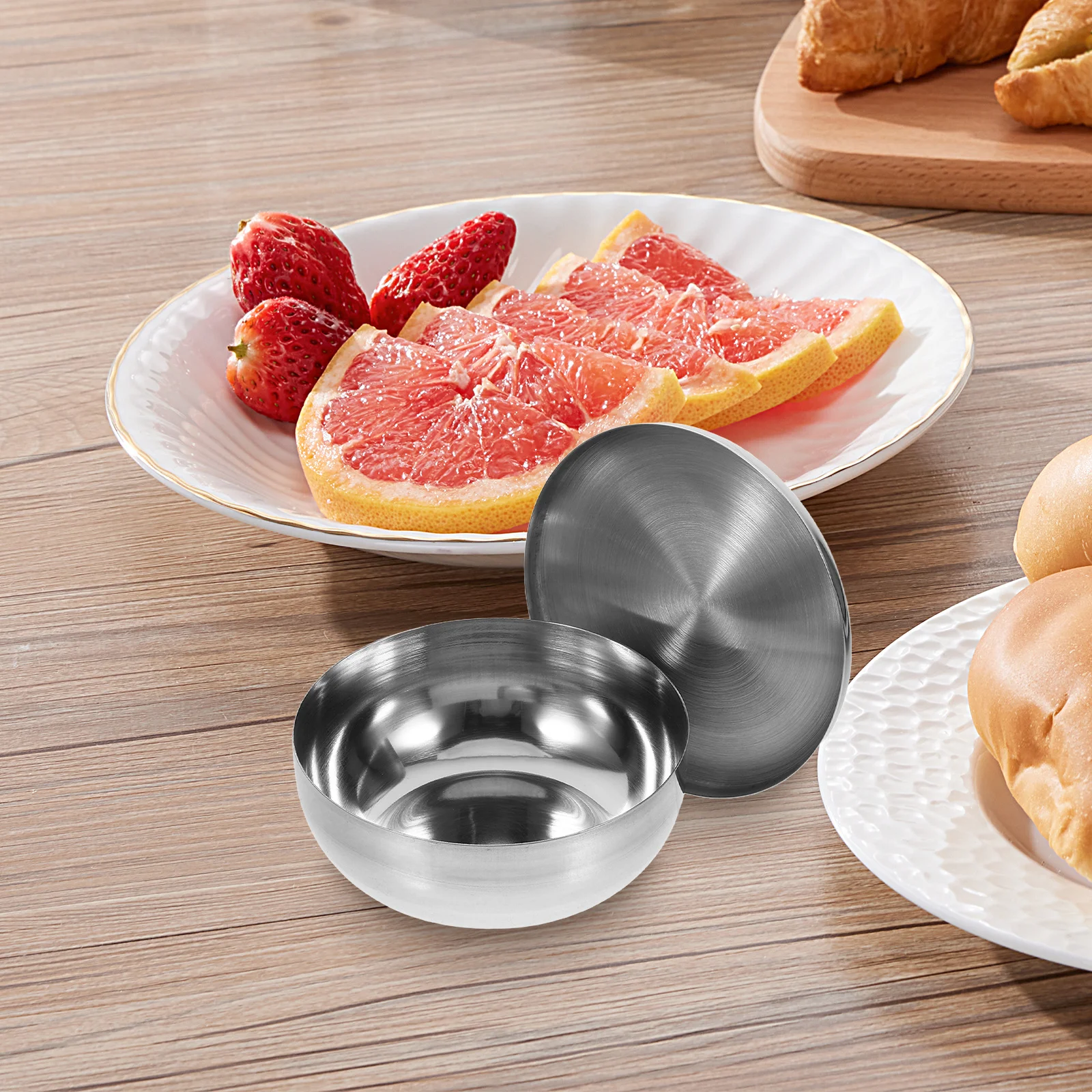 

Korean Stainless Steel Bowl Gold For Soup Rice Bbq Single Layer With Lid Camping Ramen Bowl Kitchen Barware