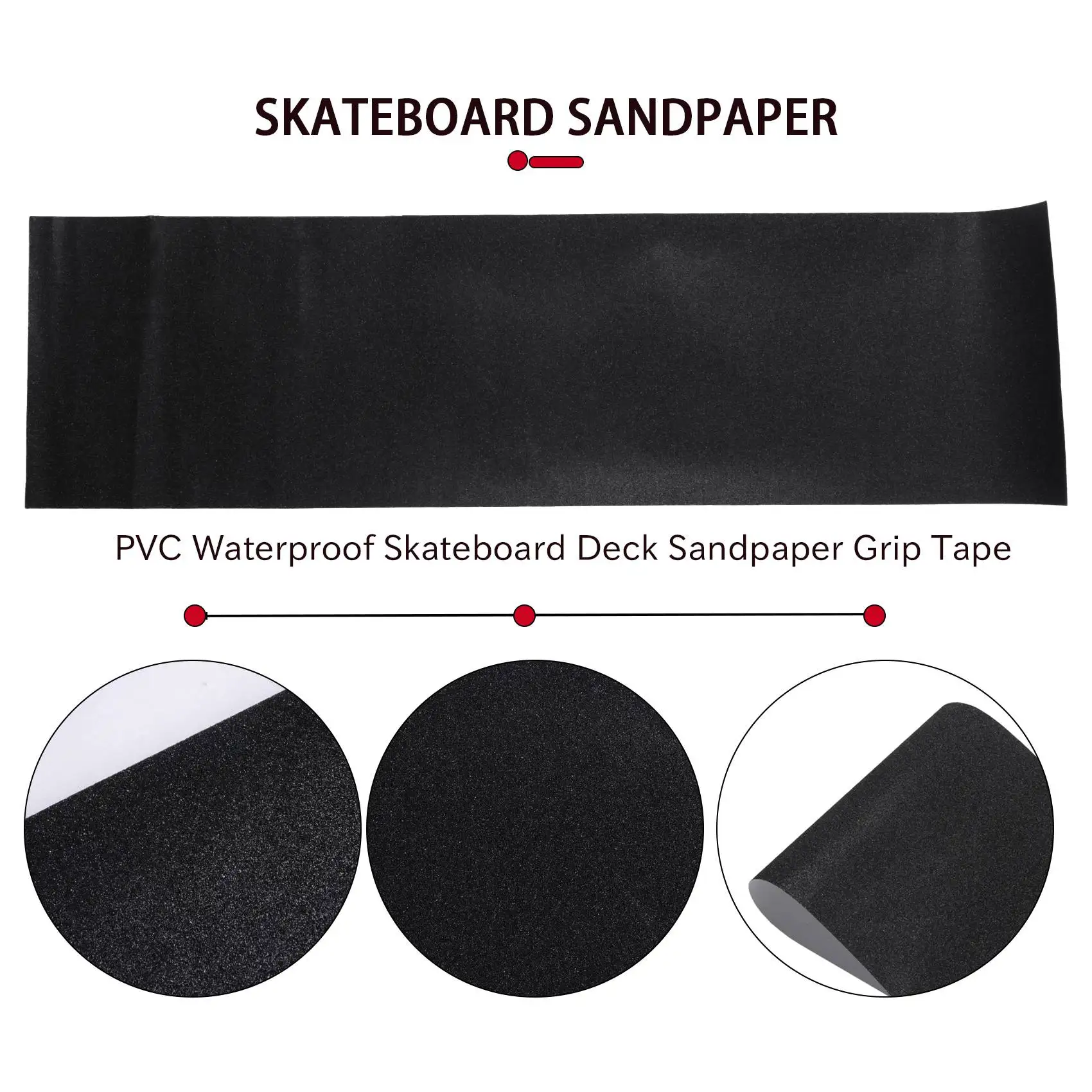 PVC Wasserdichtes Skateboard Deck Schleifpapier Griptape Griptape Skating Scooter Aufkleber 84X23CM-Schwarz