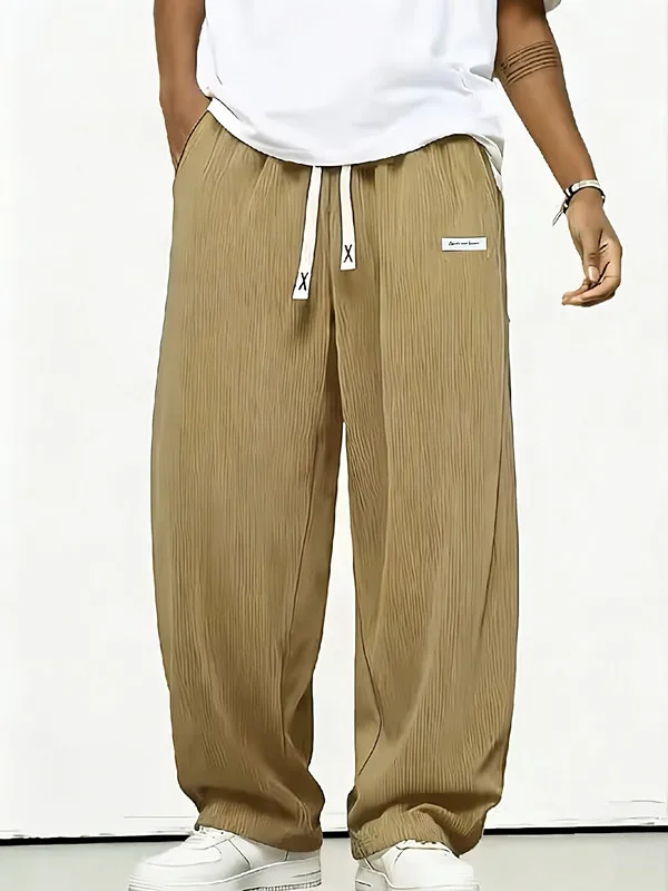 2026Autumn Mens Corduroy Casual Pants Fashion Loose Fit Pants Straight Sweatpants Elastic Waist Drawstring Outdoor Streetwear