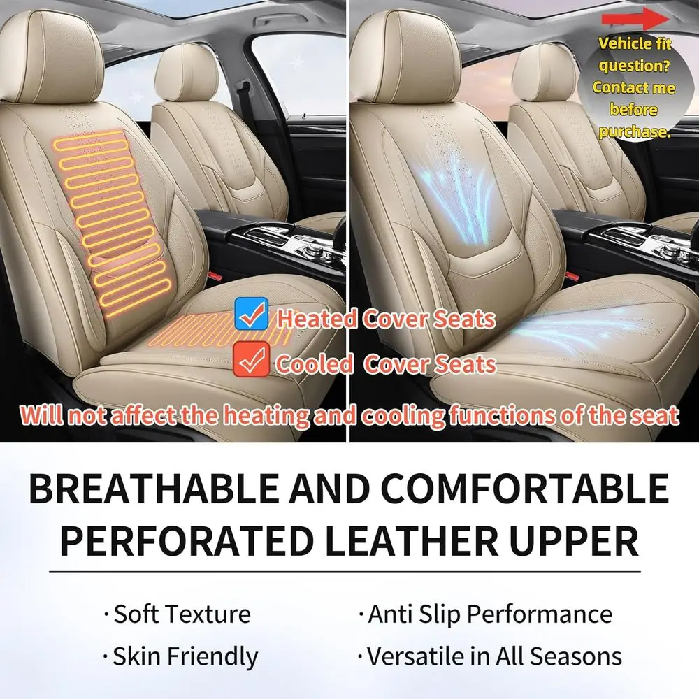 زوج من أغطية مقاعد السيارة الأمامية باللون البيج، مناسب عالمي للسيارات وسيارات الدفع الرباعي وسيارات السيدان والشاحنات