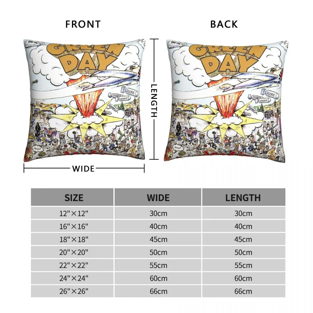 Green Day Dookie Square Pillowcase Polyester Linen Velvet Printed Zip Decor Throw Pillow Case Home Cushion Cover