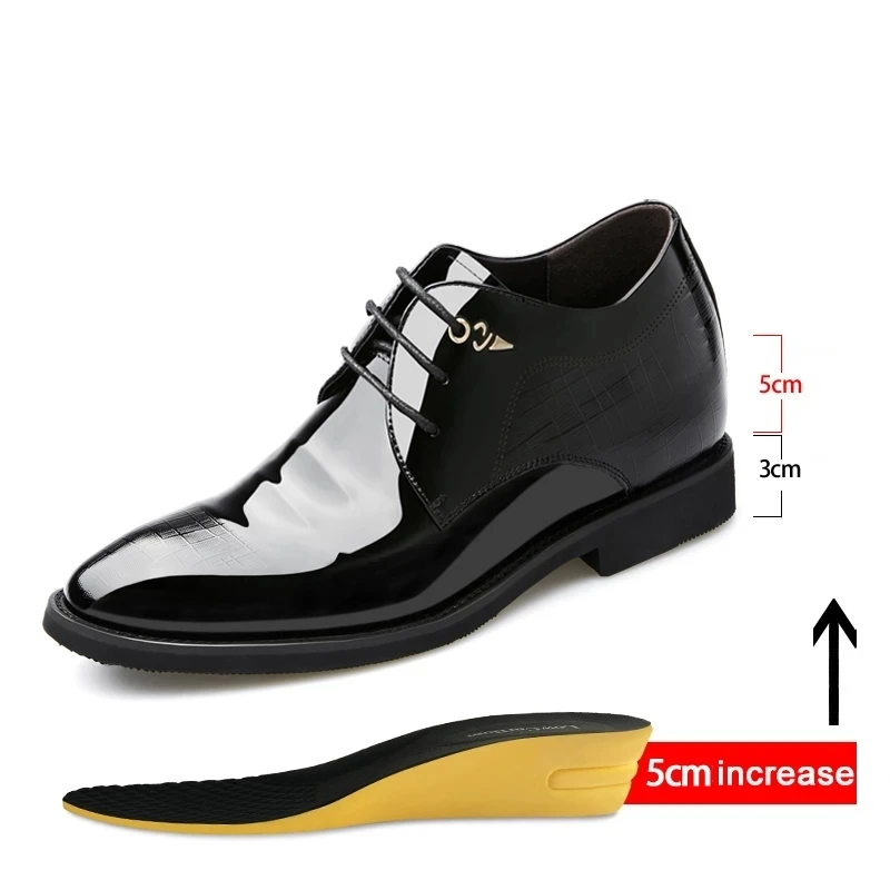 

Increase 3/6/8cm Elevator Men Dress Shoes Patent Leather Men Height Increase Formal Shoes Pointed Business Men Oxfords Suit Shoe