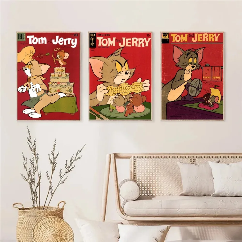 T-o-m Cat Hold J-Jerry Mouse Poster Decorative Painting Bedroom Bedside Wall Sticker Living Room Restaurant Cafe Entrance Mural