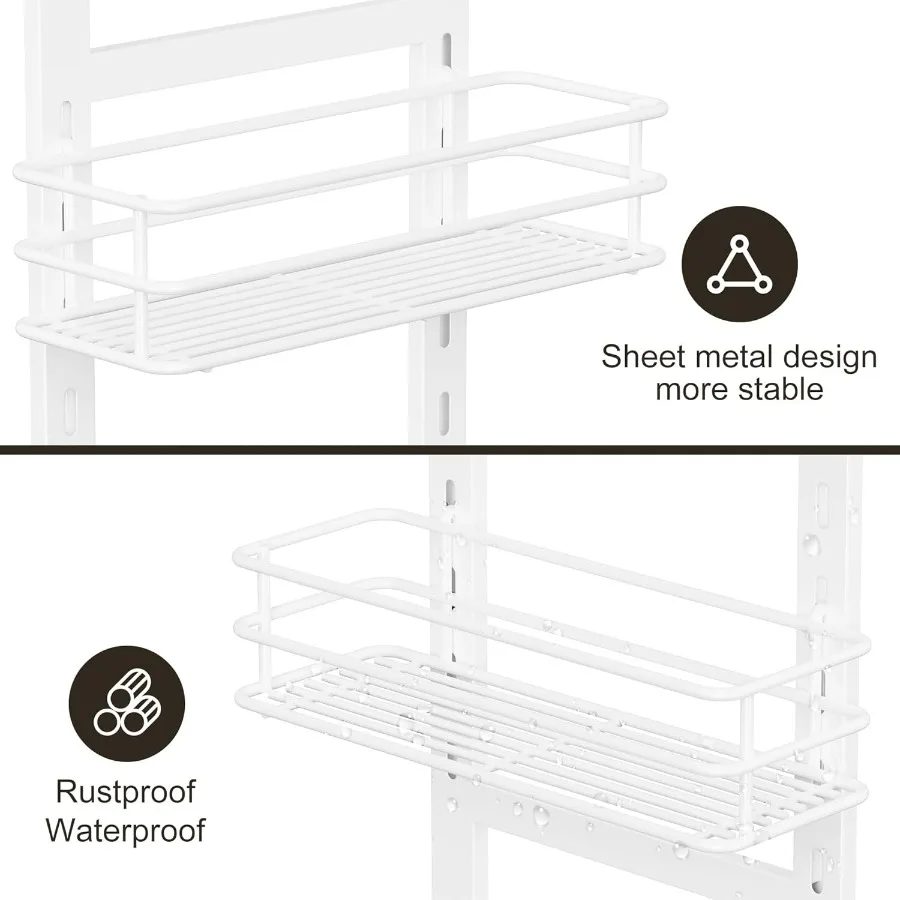 Caddy de ducha antideslizante ajustable de 4 niveles sobre cabezal de ducha, organizador colgante de baño a prueba de herrumbre con 4 ganchos para maquinilla de afeitar, sin taladro