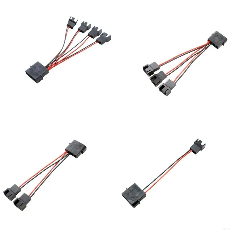 X6HA IDE Large 4pin To Small 4pin Fan D Port Power Adapter Extension Cable Y Splitter 1 to 3 4 for Computer for Case Fan