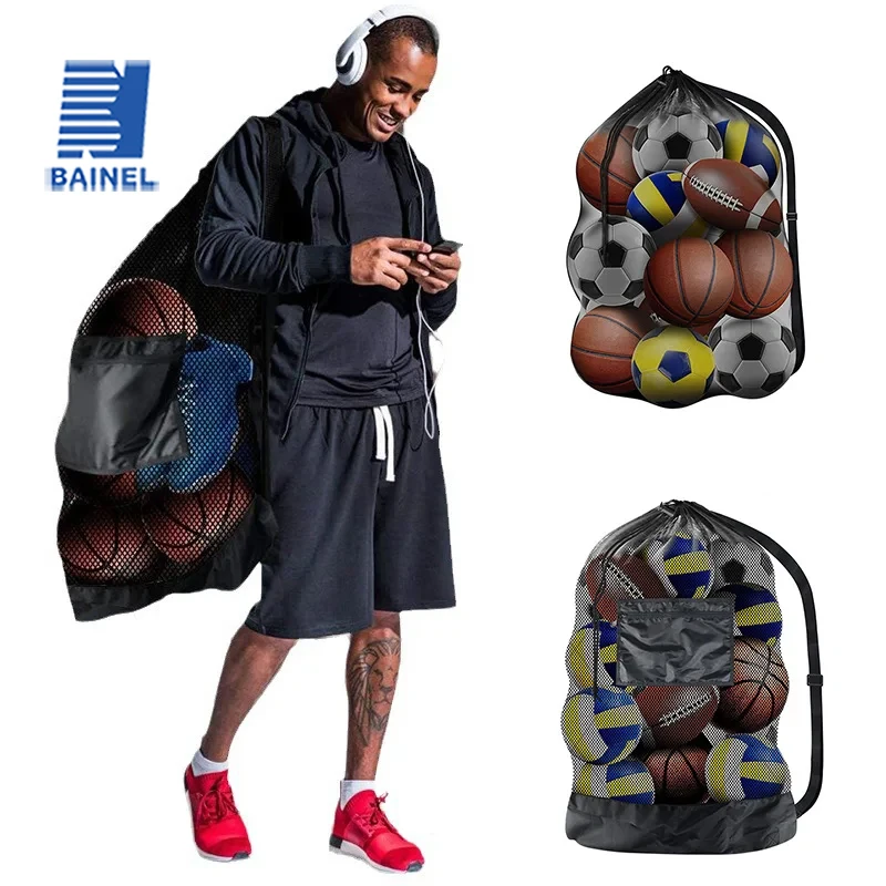 

Большая сетчатая сумка для хранения баскетбола, футбола, волейбола, регулируемая сумка через плечо на шнурке, мяч, спортивное тренировочное оборудование