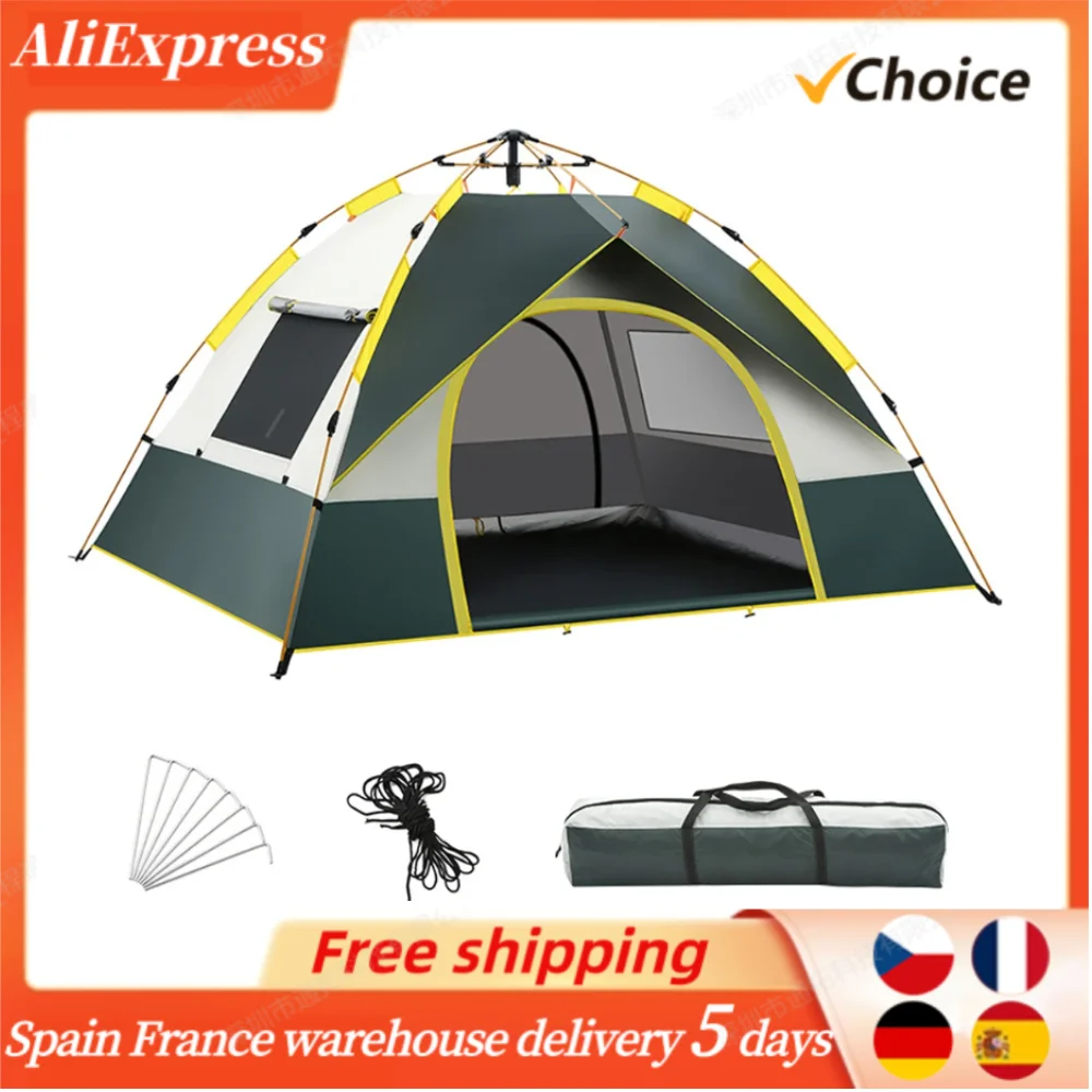 3-4 Person Camping Dome Tent Quick Setup Outdoor Tent Windproof & Rainproof Ultraviolet Protecting Shelter with 2 Door&2 Windows