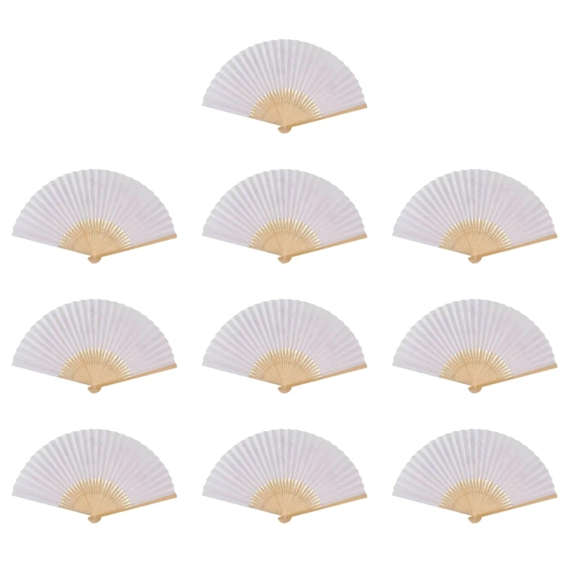 Pack of 10 Chinese Plain Paper Fan for Art and Decorations White Handheld Folding Fan Wedding Parties Decors