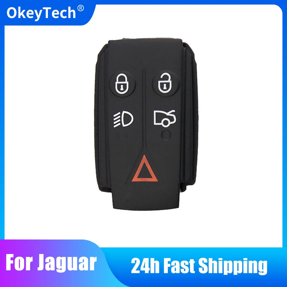 

OkeyTech 5 Button Pad Soft Rubber Remote Car Key Shell Fob Case Pads For Jaguar XF XK XKR X-Type S-Type 2007 2008 2009 2010 2012