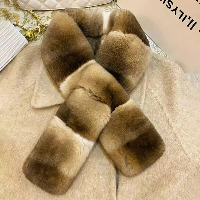 

Высококачественный женский шарф из натурального меха кролика рекс, 2022, мягкие роскошные зимние шарфы из натурального меха, теплый глушитель