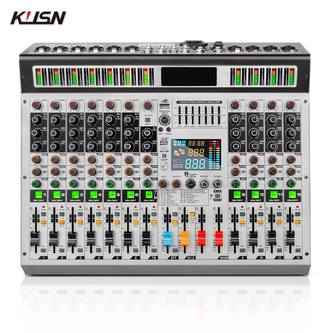 12 Channel 99 DSP Digital Mixer Professional Powered DJ Controller Audio Mixing Console Power Sound Mixer with Bluetooth USB