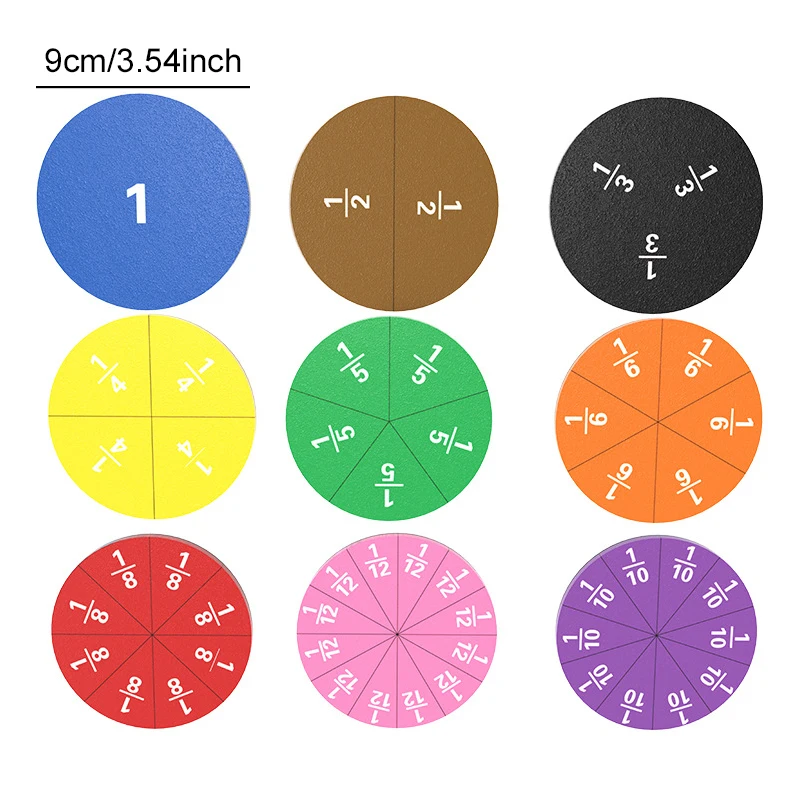 9 قطعة/الوحدة الملونة إيفا الحسابية التدريس القرص 9 سنتيمتر حجم شكل دائري الكسور الرياضيات التدريب الدعائم وسائل تعليمية تفاعلية ZYF #6