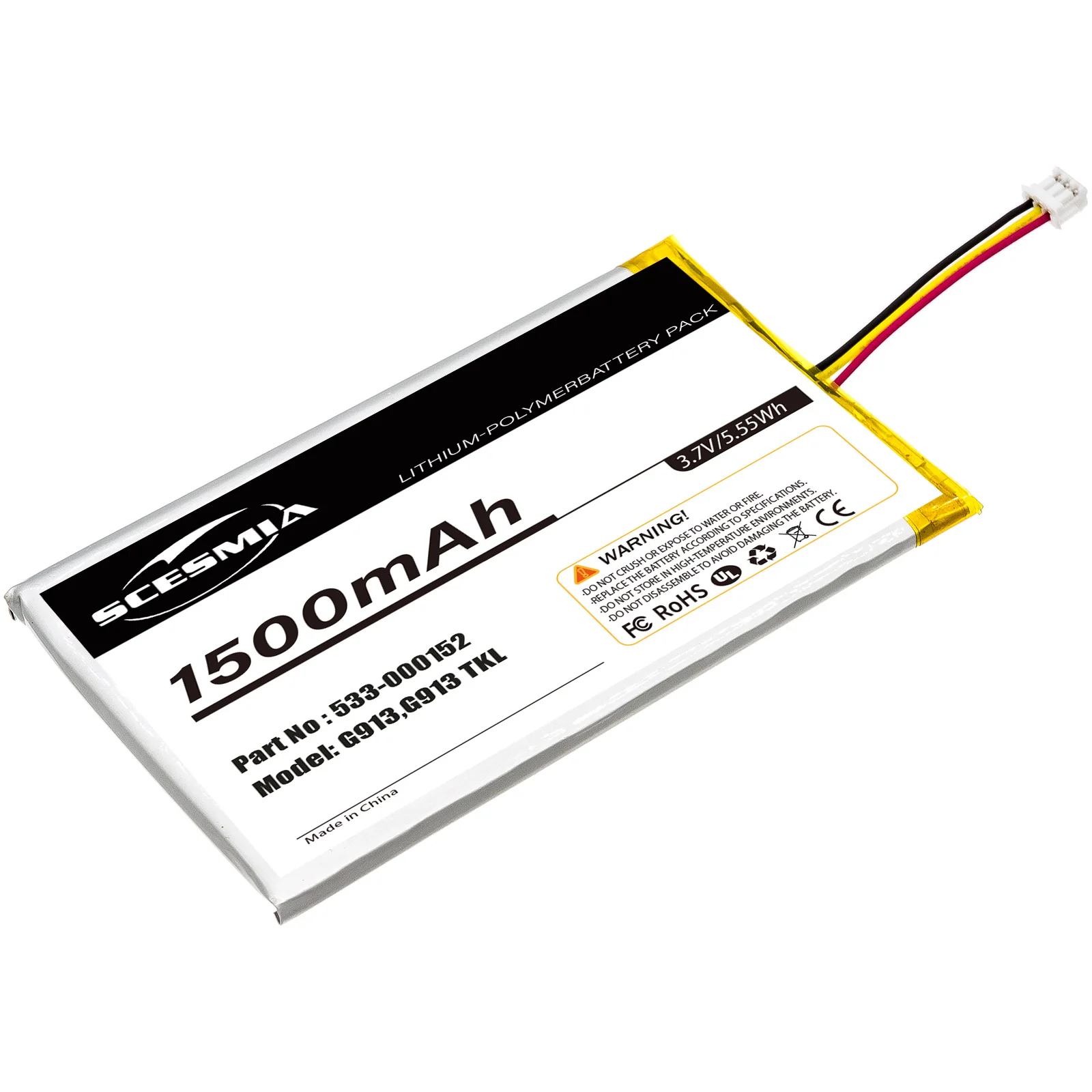 

Keyboard Mouse Battery For Logitech 533-000152 533-000204 AHB355085PCT-02 L/N: 2012 G913 G913 TKL YR0076 G915 G915TKL 2000mAh