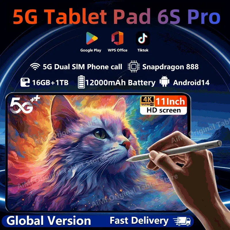 

Global Version Original Xiao Tablets PC Pad 6S Pro Snapdragon 888 Android 14 16GB+1TB Dual SIM Card 5G 11 inch WIFI HD 4K Mi Tab