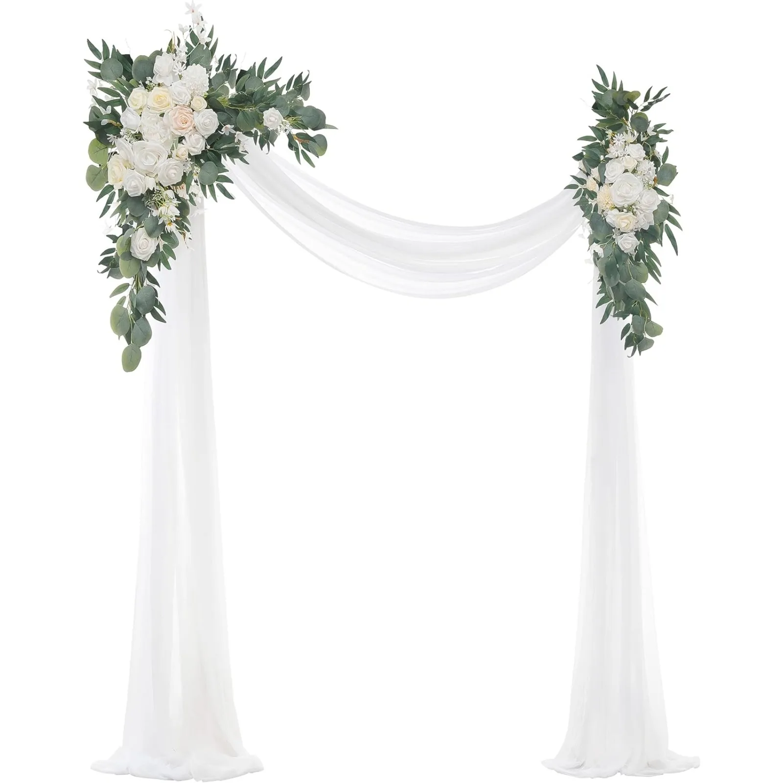 

Arch Flowers with Drapes Kit (Pack of 4) - 2pcs Artificial Ivory & White Floral Swag Arrangement with 2pcs