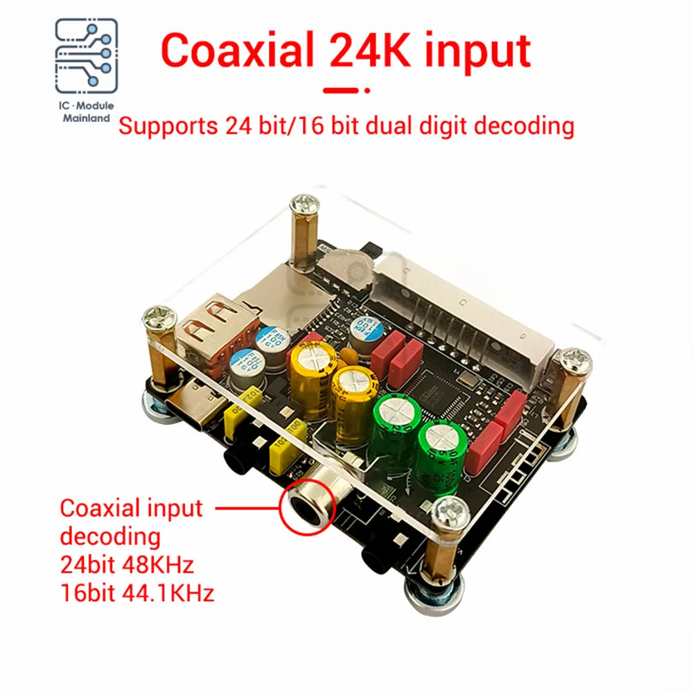 ZK-DAM-K1 DC5V Preamp DSP Tuning Bluetooth USB Flash Drive Sound Card Coaxial TF Decoder Board 1-3A Type-C Amplifier Module