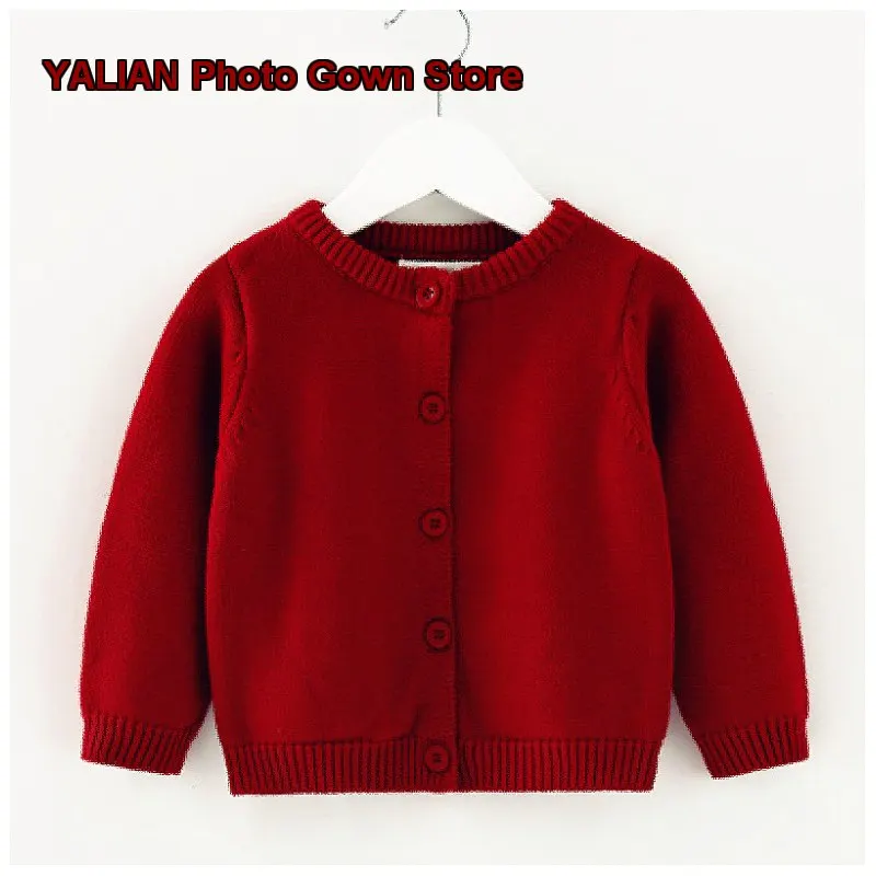 Boys Girls Cardigan Kids Japanese Style Autumn Winter Knit Uniform Wine Red Cotton Thickened Top