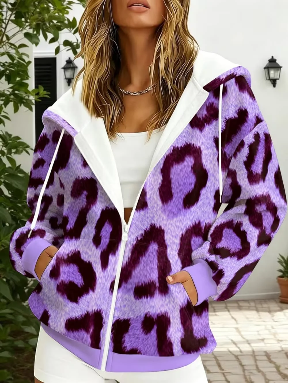 Vintage American Leopard Print Hoodies Langarm-Sweatshirt Y2k Dünne Jacke Locker Sitzender Reißverschluss-Hoodie Street Casual Damenbekleidung – Detail 8