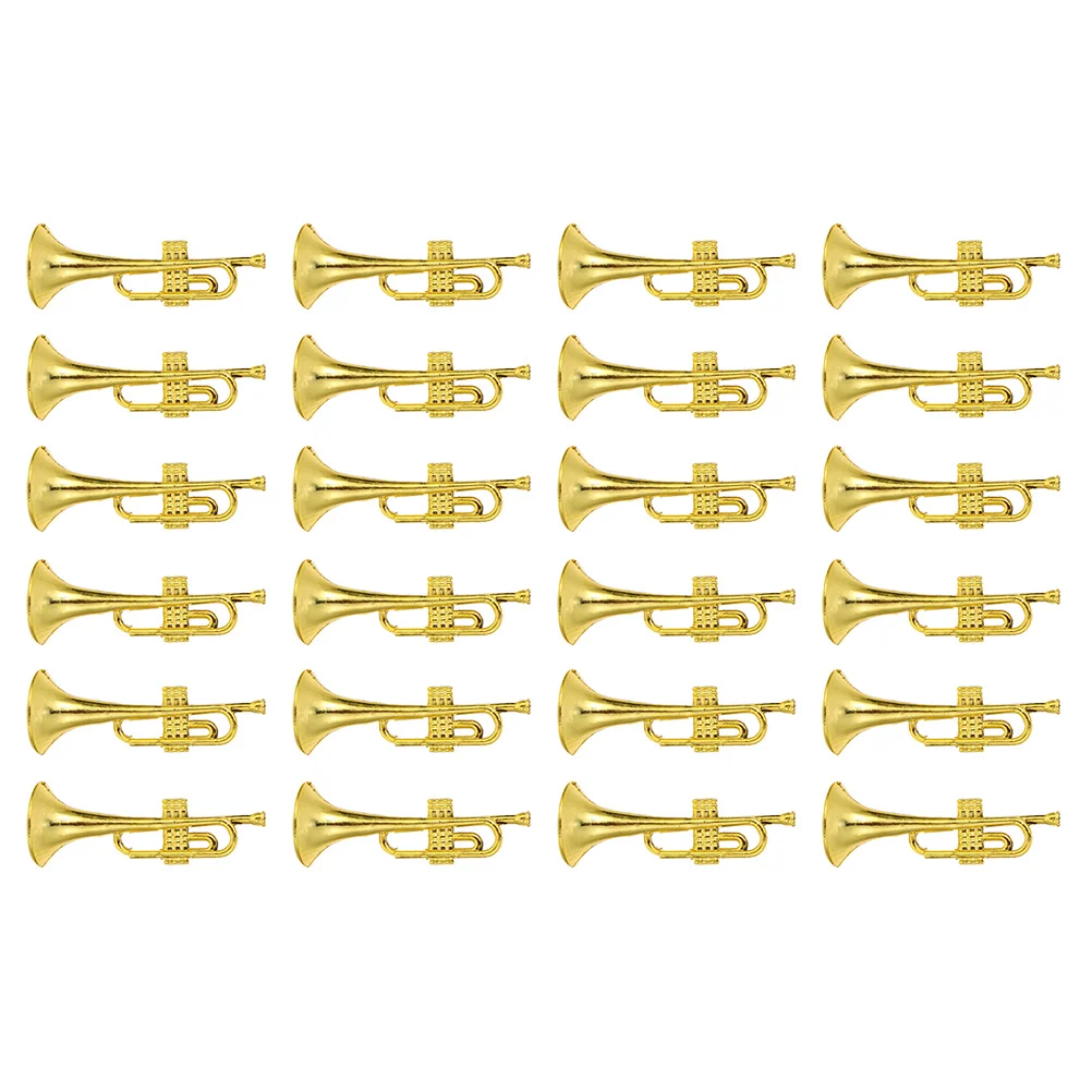 24 Pcs Mini Trumpet Model 12 5cm Gold Brass Horn Decorative Musical Instrument Accessory for Kids Craft Home Adornment