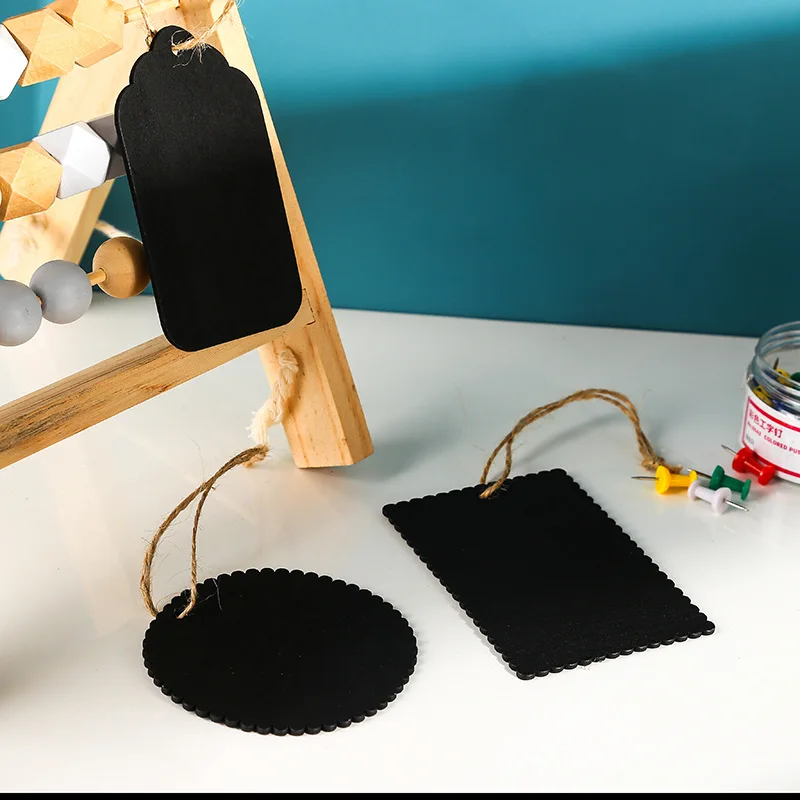 Mini pizarra pequeña de doble cara para decoración del hogar, dispositivo con cordón de madera, 5 piezas