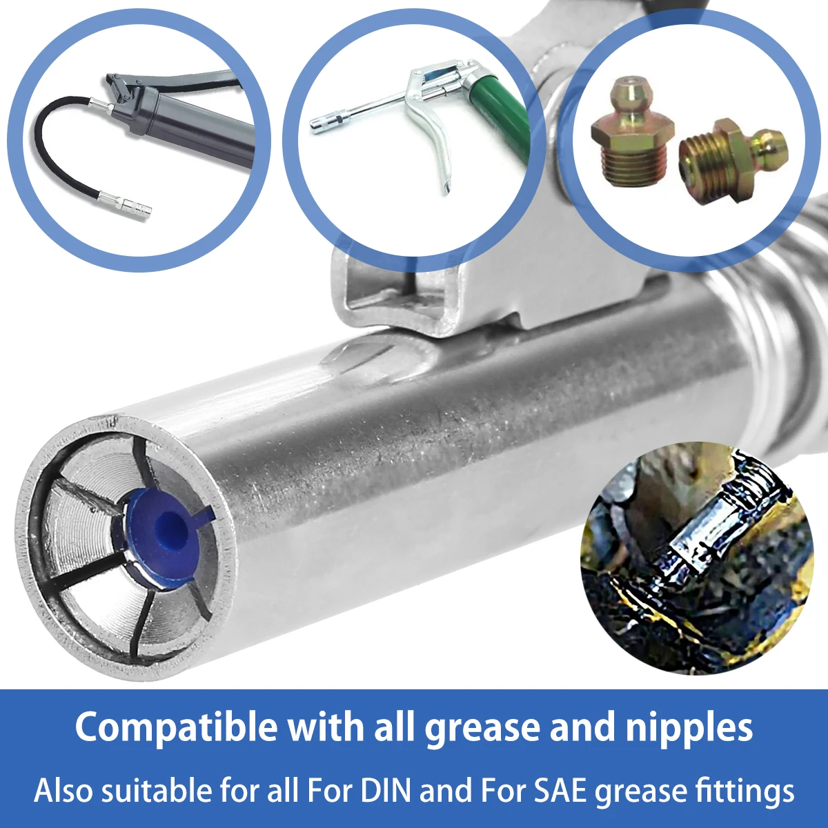 10000PSI  Stainless Steel Grease Gun Coupler High Pressure Oil Pump  Filling Tool one-handed Injector Nipple Without Leaking