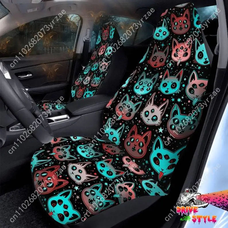 

Creepy Cats Car Seat Covers Universal Environmentally Friendly Interior Decorations Comfortable Breathable Car Seat Covers