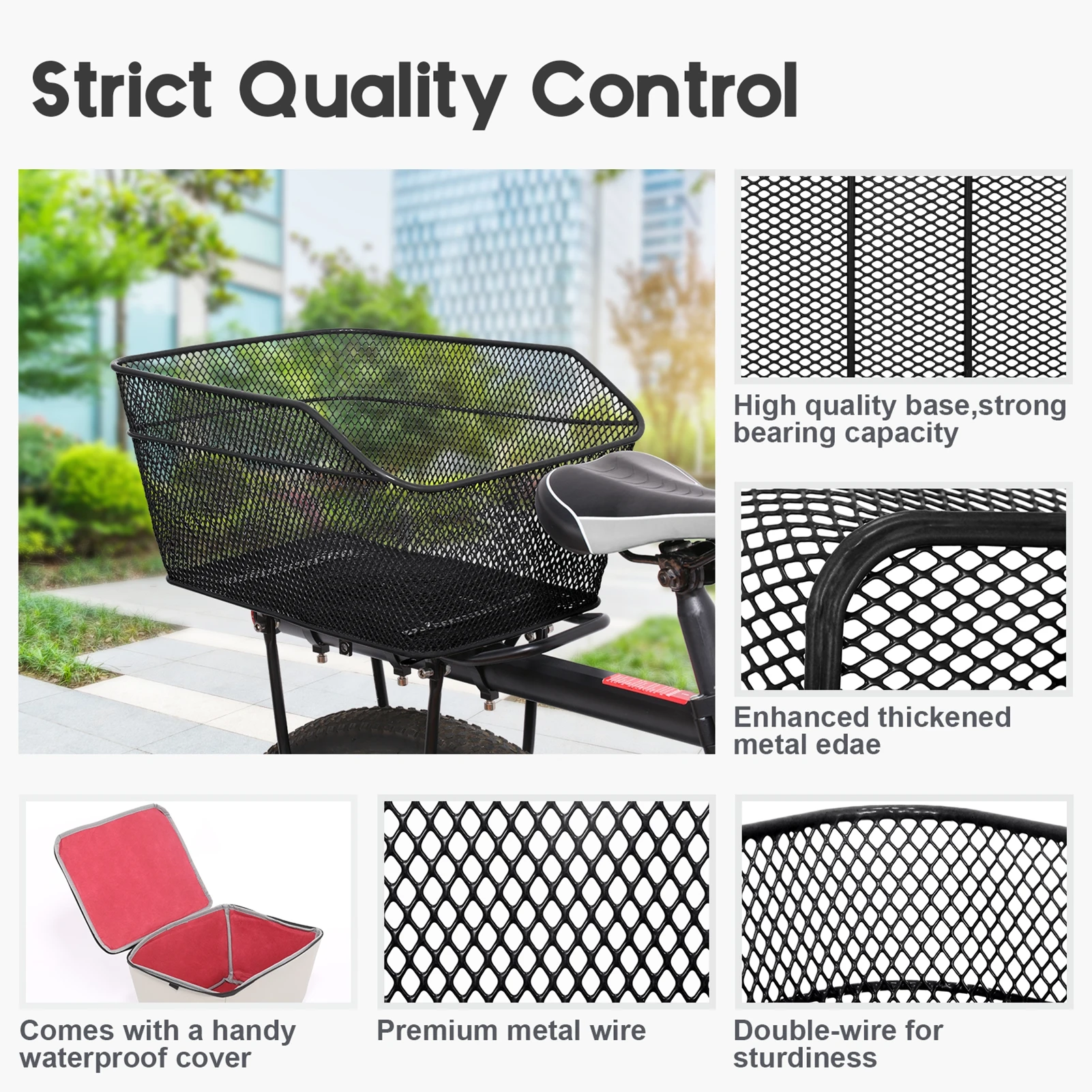 

Rear Bike Basket Metal Bike Basket Bike Basket Large Capacity Water Resistant High Load Bearing Sturdy Metal Rear Bike Basket