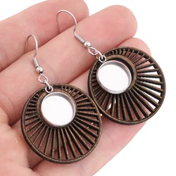 10pcs Circle Wood Charm Earring Base Blanks Fit 12mm Cabochon Bezel Setting Trays Diy Ear Hooks Findings For Jewelry Making