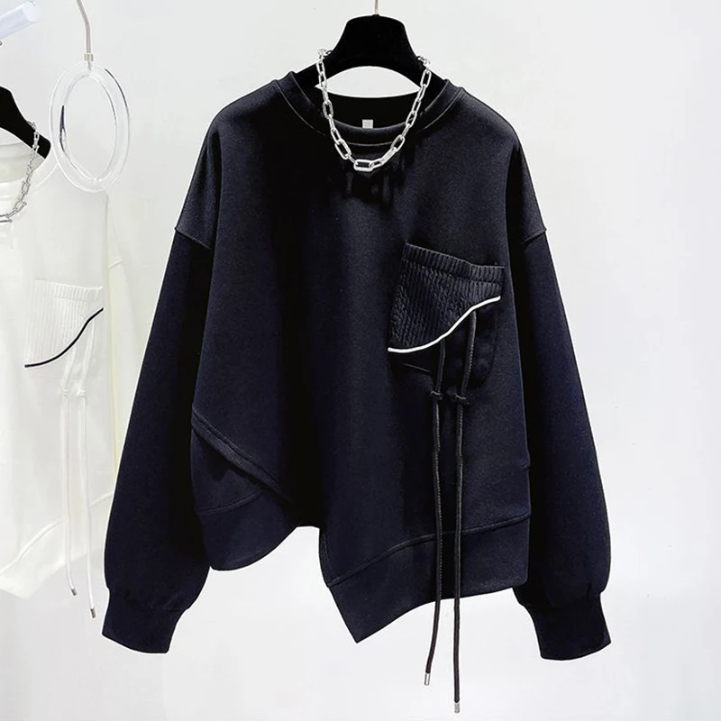 Korean Fashion Solid Color Hoodless Sweatshirt Women's Spring and Autumn New Temperament Loose Thin Niche Design Short Top