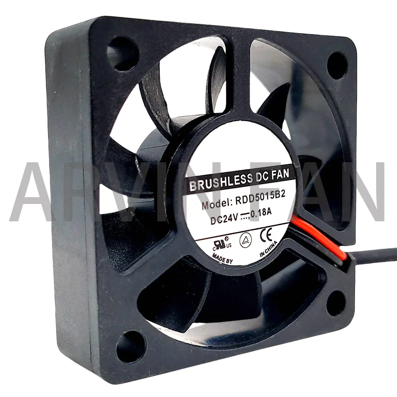 Ventilador de refrigeração de alto volume para inversor, 2 fios, Rolamentos de esferas duplos 2Pin, 5cm, 50mm x 50x15mm, DC 24V, 0.18A, RDD5015B2