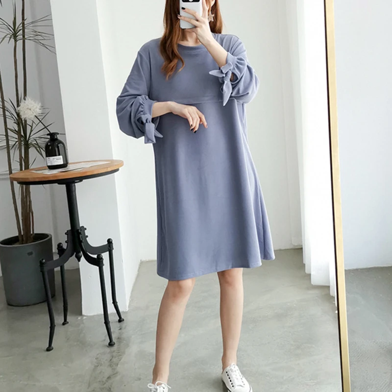 Maternity Autumn Nursing Clothes Spring Autumn Cotton Long Sleeve Loose Stylish Slimming Dress for Pregnant Women Mom Dress