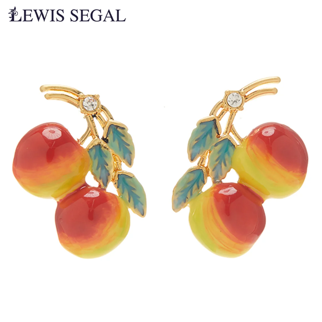 

LEWIS SEGAL Cute Apple Enamel Earrings for Women Vintage Style Brilliance Rhinestone Embellishment 18K Gold Plated