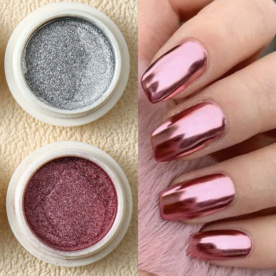 6pc or métallique miroir paillettes Nail Art poussière Rose or argent poudre UV Gel vernis Chrome frottant Pigment flocon manucure décor