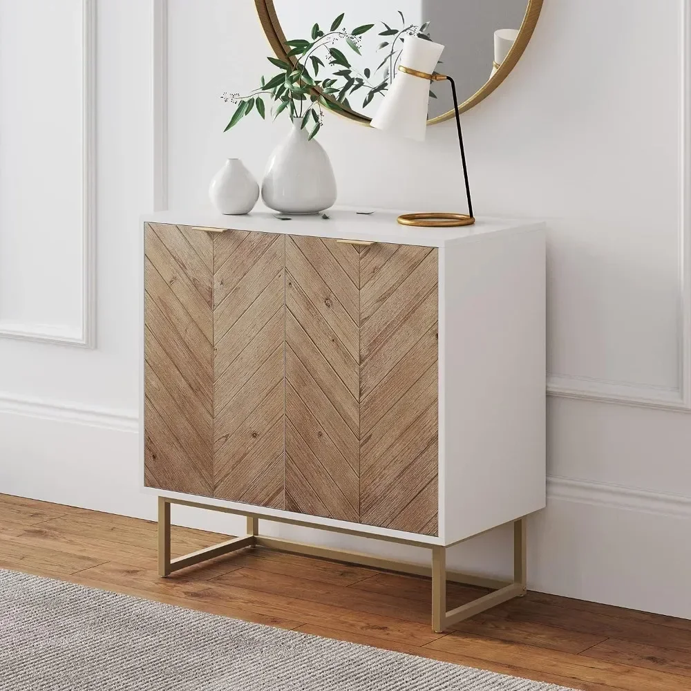 Nathan James Enloe Modern Storage, Free Standing Accent Cabinet with Doors in a Rustic Fir Wood Finish Powder-coated Metal Base