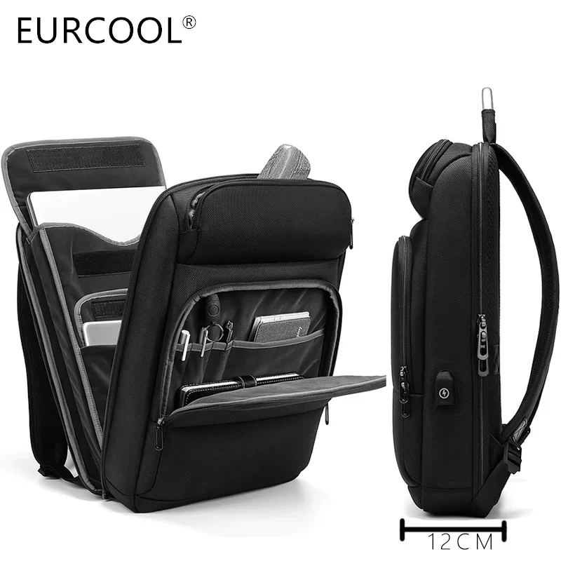 EURCOOL Nylon Men 15.6 Inch Laptop Backpacks School Fashion Travel Rucksack Male Waterproof and Breathable Backpack