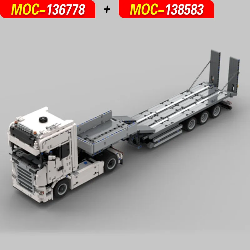 Kit de modelo de bloques de construcción de camión y remolque MOC-136778 y MOC-138583, sistema General de ingeniería mecánica, juguetes de construcción, regalo