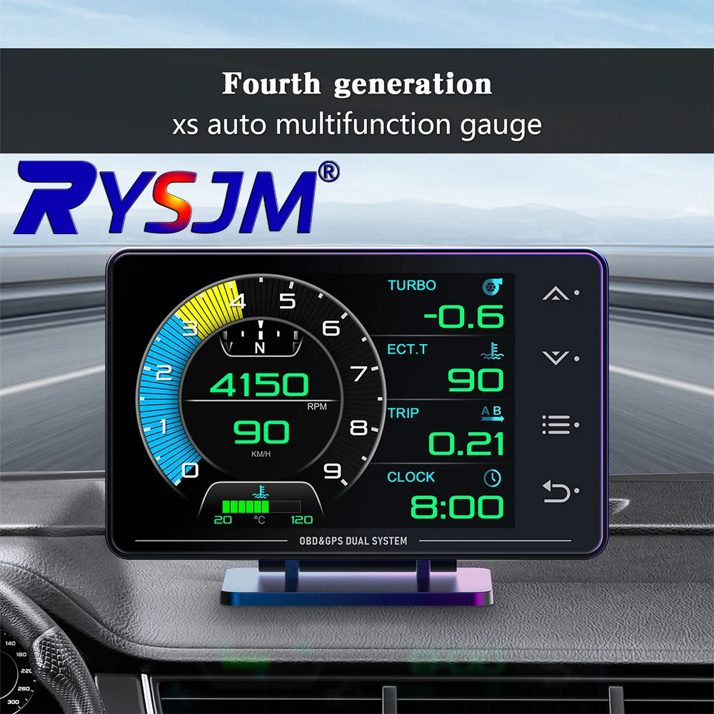 XS HUD Gauge Car Multi-function OBD+GPS Instrument Water Temperature Turbocharged Oil Pressure Oil Temperature Head-up Display