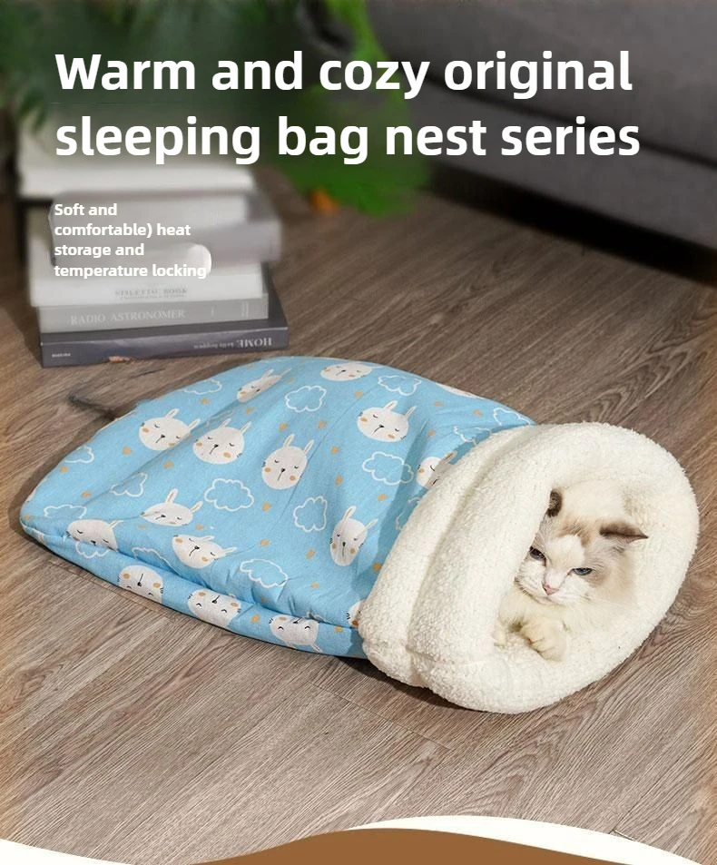 Katzen-Nest Winterwärme Halbgeschlossener Katzenschlafsack Tiefschlaf-Design für Katzen Bettwäsche Katzenmatte Haustier-Universal – Detail 1
