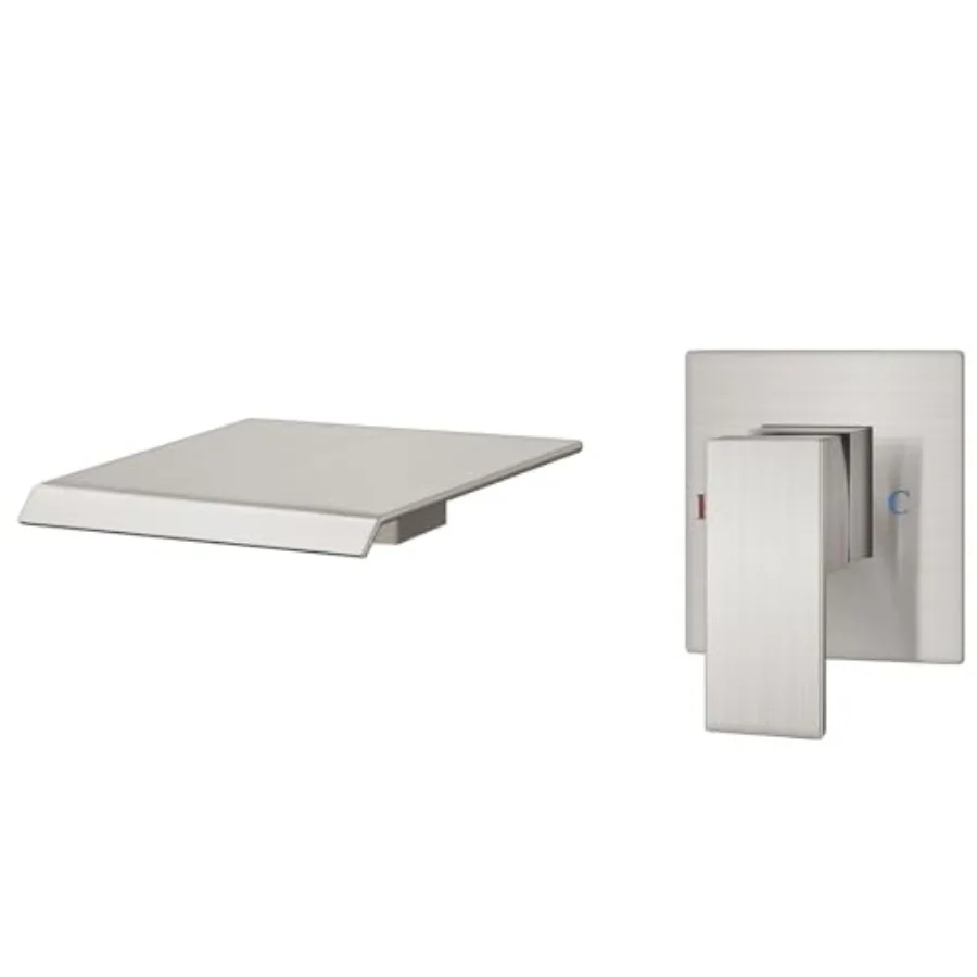 

Wall Mount Waterfall Tub Faucet for Bathtub Filler, Brushed Nickel, High Flow Spout, Single Handle, Includes Rough-in Valve