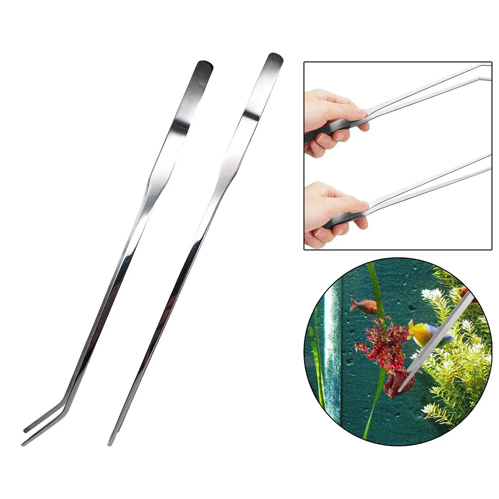 2x Aquarium Tweezers Straight and Curved Tweezers Set 27cm 10.6inch Aquascaping Tweezers for Bearded Dragon Fish Tank