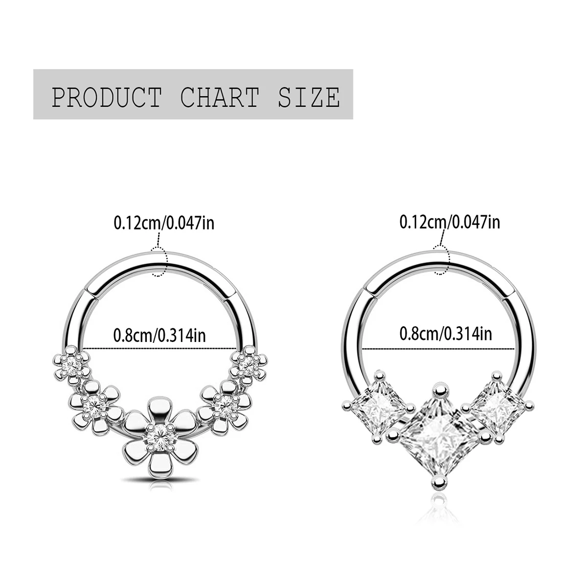 Cubic Zirconia Flower Hinged Segment Nose Ring piercings Stainless Steel Nose Hoop Septum Clicker Earrings Piercing Jewelry