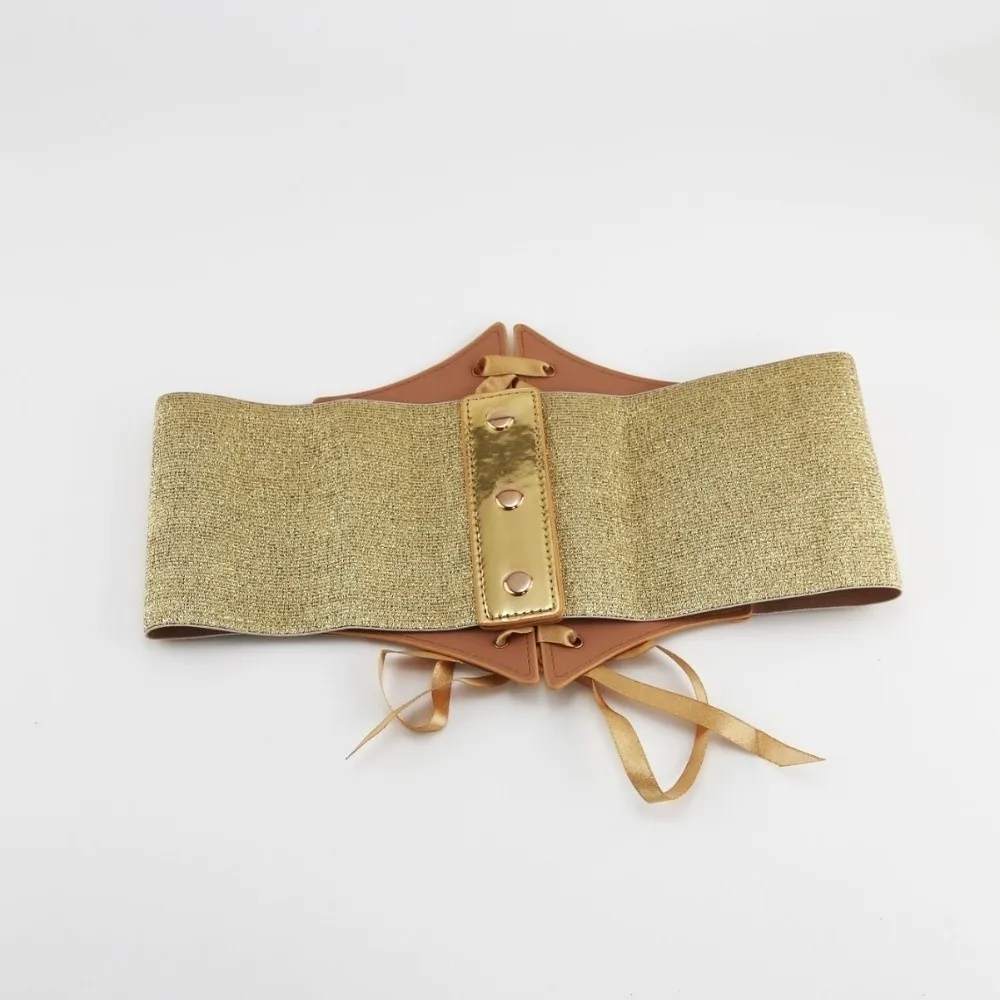 Vielseitiger Retro-Taillengürtel, PU-Leder, Gold, Silber, breiter Gürtel, elastisches Design, Schnürgürtel für Damen