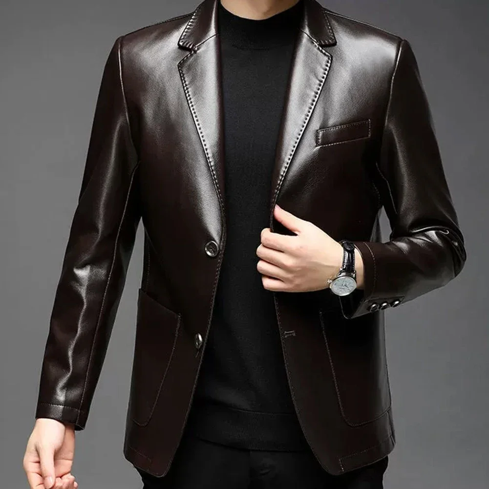 

Hot New Comfort Fashion Mens Jacket Top Korean Coat High Quality Jacket Long Sleeve PU Leather Suit Suit Collar
