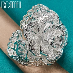 DOTEFFIL 925 Sterling Silver Big Flowers bracciale rigido per donna fidanzamento di nozze Fashion Charm Party Jewelry