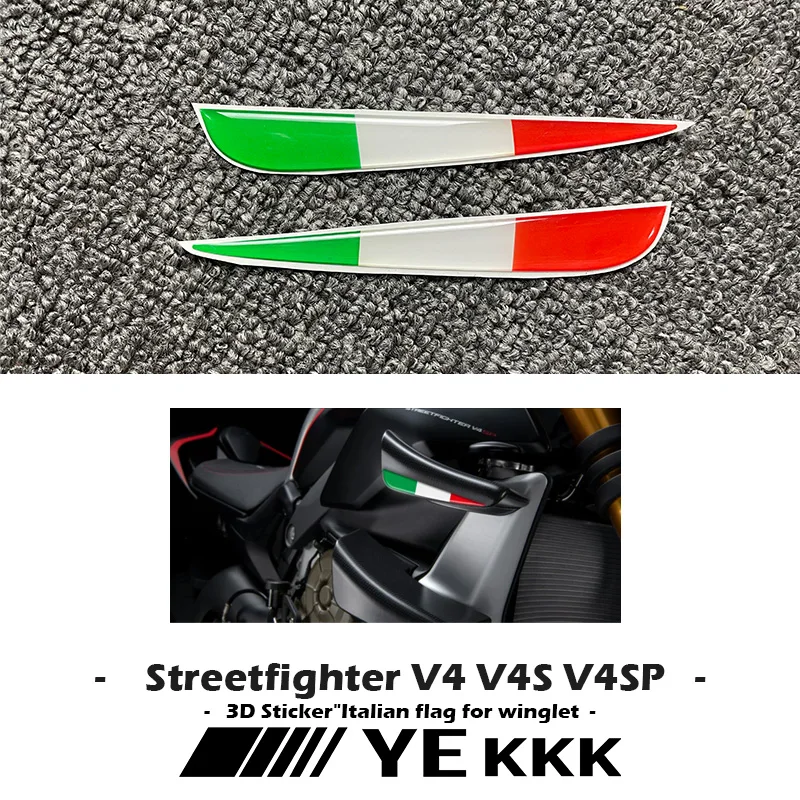 

For Ducati Streetfighter V4 V4S V4SP V2 Italian Tricolor Winged Flag 3D Sticker Decal Winglet Fixed Windbreaker Wing